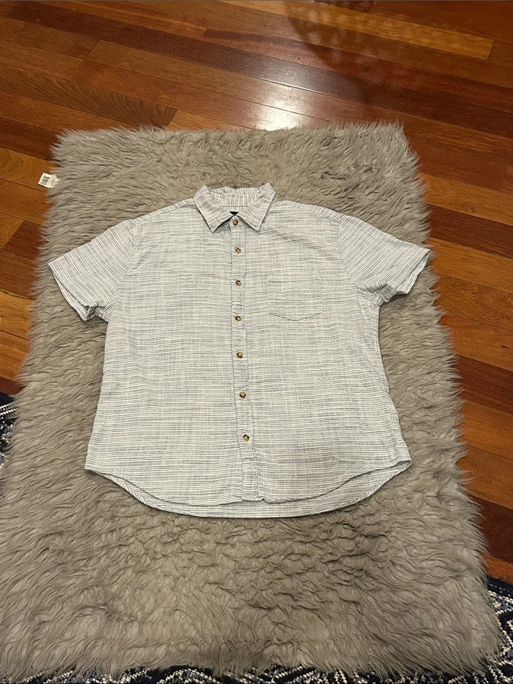 Jcrew Men’s White And Blue Stripped Cotton Blend Short-Sleeve Button-Up Shirt